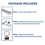 1M 2Tracks L Track Anchor 4Rings Tie Down Lashing Point Kit Heavy Duty