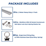2M L Track Anchor 2Tracks +8Rings Tie Down Lashing Point Kit Heavy Duty