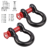 2 x Bow Shackles WLL 4.75 T Rated 19mm 4WD Recovery Tow Car Trailer Red