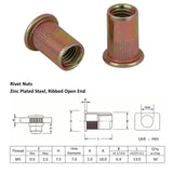 M5 X 100 Nutserts Rivet Nuts Flange Blind Rivnuts Zinc Plated Steel Nut Nutsert