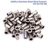 200Pcs Nutserts Rivet Nuts Flange Blind Rivnuts Stainless Steel M3 M4 M5 M6