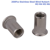 200Pcs Nutserts Rivet Nuts Flange Blind Rivnuts Stainless Steel M3 M4 M5 M6