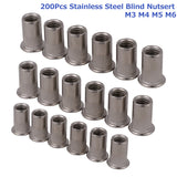 200Pcs Nutserts Rivet Nuts Flange Blind Rivnuts Stainless Steel M3 M4 M5 M6