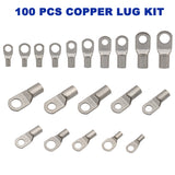 100 Pcs Copper Cable Lug Kit Battery terminal Lug Crimper SC6-6 ~SC35-10