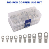 200 Pcs Copper Cable Lug Kit Battery terminal Lug Crimper SC6-6 ~SC35-10