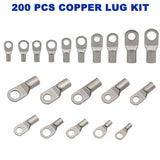 200 Pcs Copper Cable Lug Kit Battery terminal Lug Crimper SC6-6 ~SC35-10