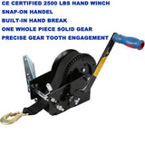 Heavy Duty 2500 LBS Hand Winch Snap On Handle Hand Break Marine Taiwan Made
