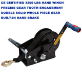 Heavy Duty 3200 LBS Hand Winch Double Gear Hand Break Marine Taiwan Made