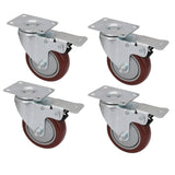 Heavy Duty 4" PU Swivel Swivel Casters Trolly Bench Wheels Castors W/Brake