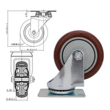 Heavy Duty 4" PU Swivel Swivel Casters Trolly Bench Wheels Castors W/Brake