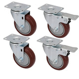 Heavy Duty 4" PU Swivel Swivel Casters Trolly Bench Wheels Castors W/Brake