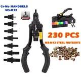 230 Pcs Upgraded Rivnut Rivet Nut Riveter Nutsert Gun Tool Kit