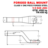 Forged Solid Steel 4500Kg 6" Drop Towbar Tongue Tow Ball Mount Hitch 2"x 2"