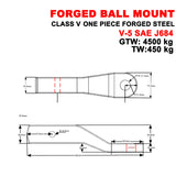 4500KG Forged Ball Mount 2" Drop 2" x 2" Hitch Tow Bar Tongue 70mm Tow Ball