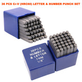 36 pcs Letter Number Stamp Punch Set HRC60 Hardened Ball Bearing Steel 2mm - 8mm