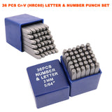 36 pcs Letter Number Stamp Punch Set HRC60 Hardened Ball Bearing Steel 2mm - 8mm