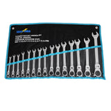 15 Pcs Trade Grade Ratchet Flex Head Gear Spanner Set CR-V Metric 6-22mm