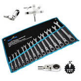 6-22 mm Metric 15 pcs Trade Grade Ratchet Flex Single Way Gear Spanner Set CR-V