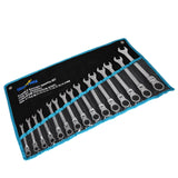 6-22 mm Metric 15 pcs Trade Grade Ratchet Flex Single Way Gear Spanner Set CR-V