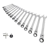 6-22 mm Metric 15 pcs Trade Grade Ratchet Flex Single Way Gear Spanner Set CR-V