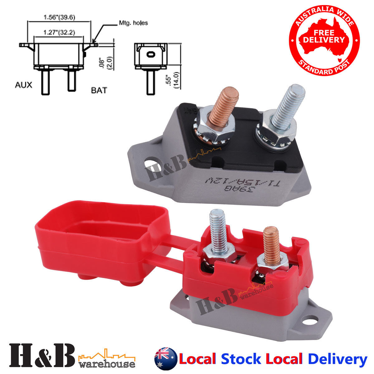 15A AMP 12V Circuit Breaker & Cover Dual Battery Fuse Automatic Auto R