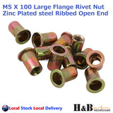 M5 X 100 Nutserts Rivet Nuts Flange Blind Rivnuts Zinc Plated Steel Nut Nutsert