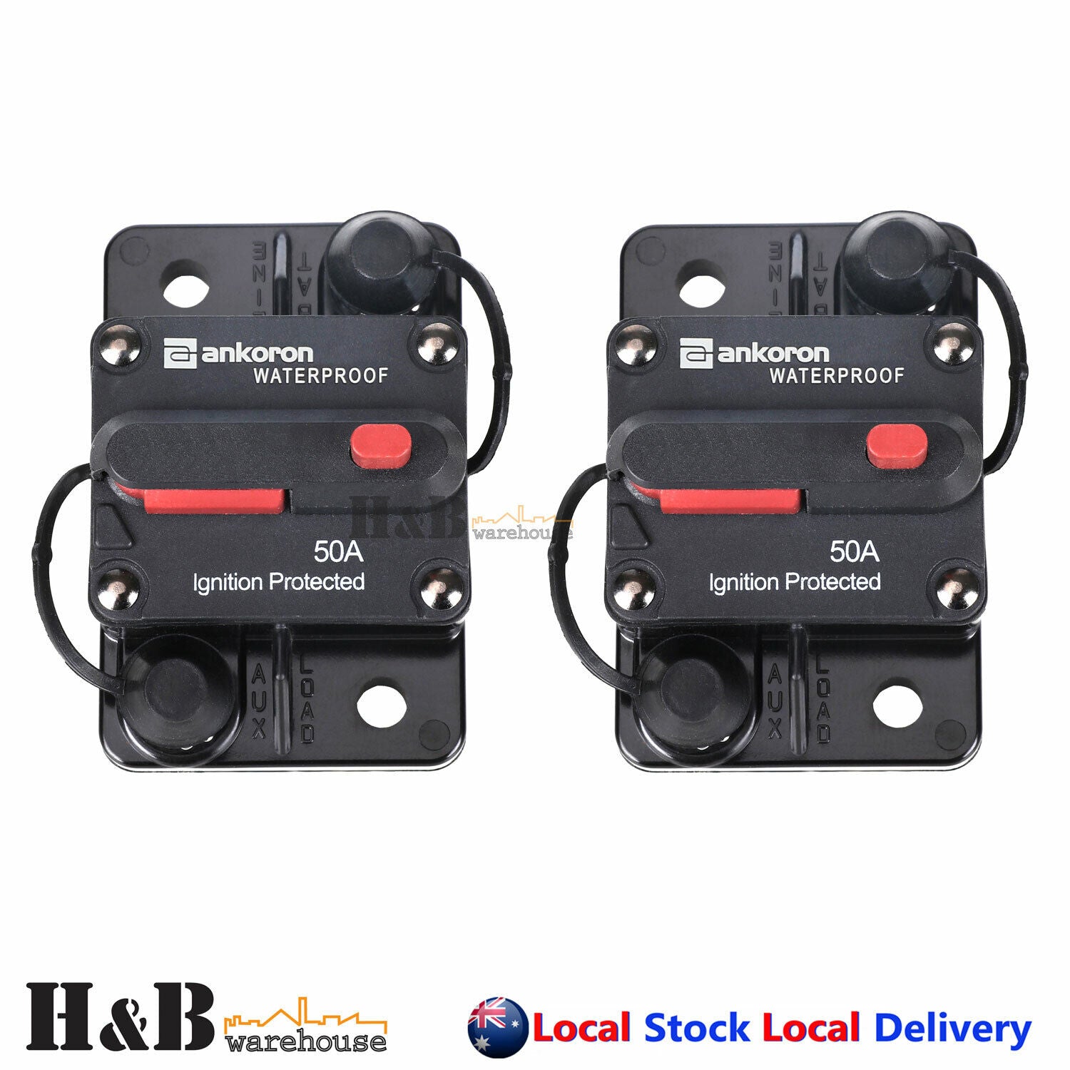 2x50AMP Circuit Breaker Dual Battery IP67 Waterproof 12V 24V Fuse Manu H&B Warehouse