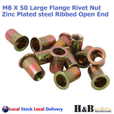 M8 X 50 Nutserts Rivet Nuts Flange Blind Rivnuts Zinc Plated Steel Nut Nutsert