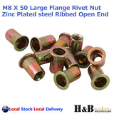 M8 X 50 Nutserts Rivet Nuts Flange Blind Rivnuts Zinc Plated Steel Nut Nutsert