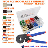 1900 Pcs Bootlace Wire End Ferrules 0.25- 16mm² Self Adjusting Crimping Pliers
