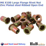 M6 X 100 Nutserts Rivet Nuts Flange Blind Rivnuts Zinc Plated Steel Nut Nutsert