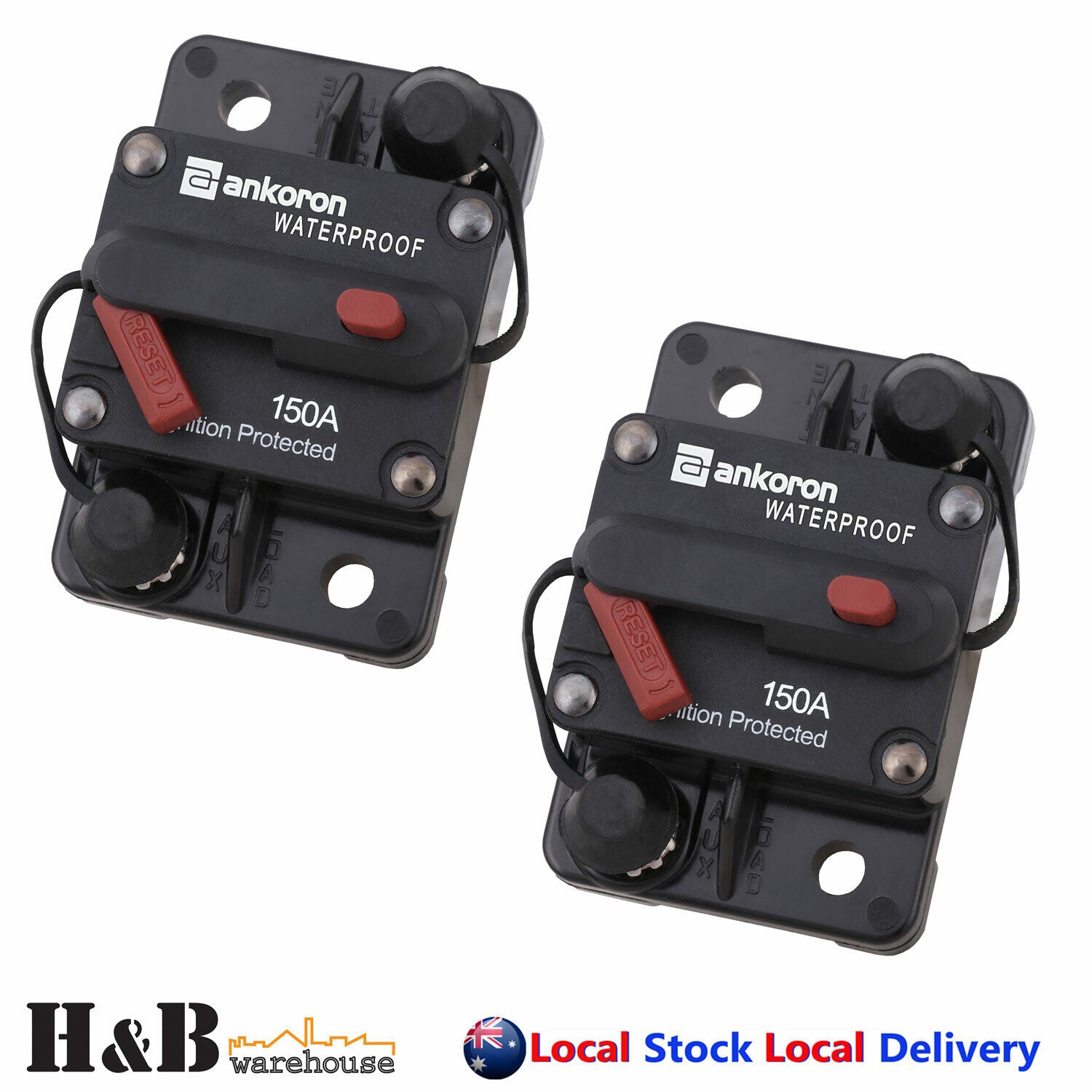 2x150A AMP Circuit Breaker Dual Battery IP67 Waterproof 12V 24V Fuse R H&B Warehouse