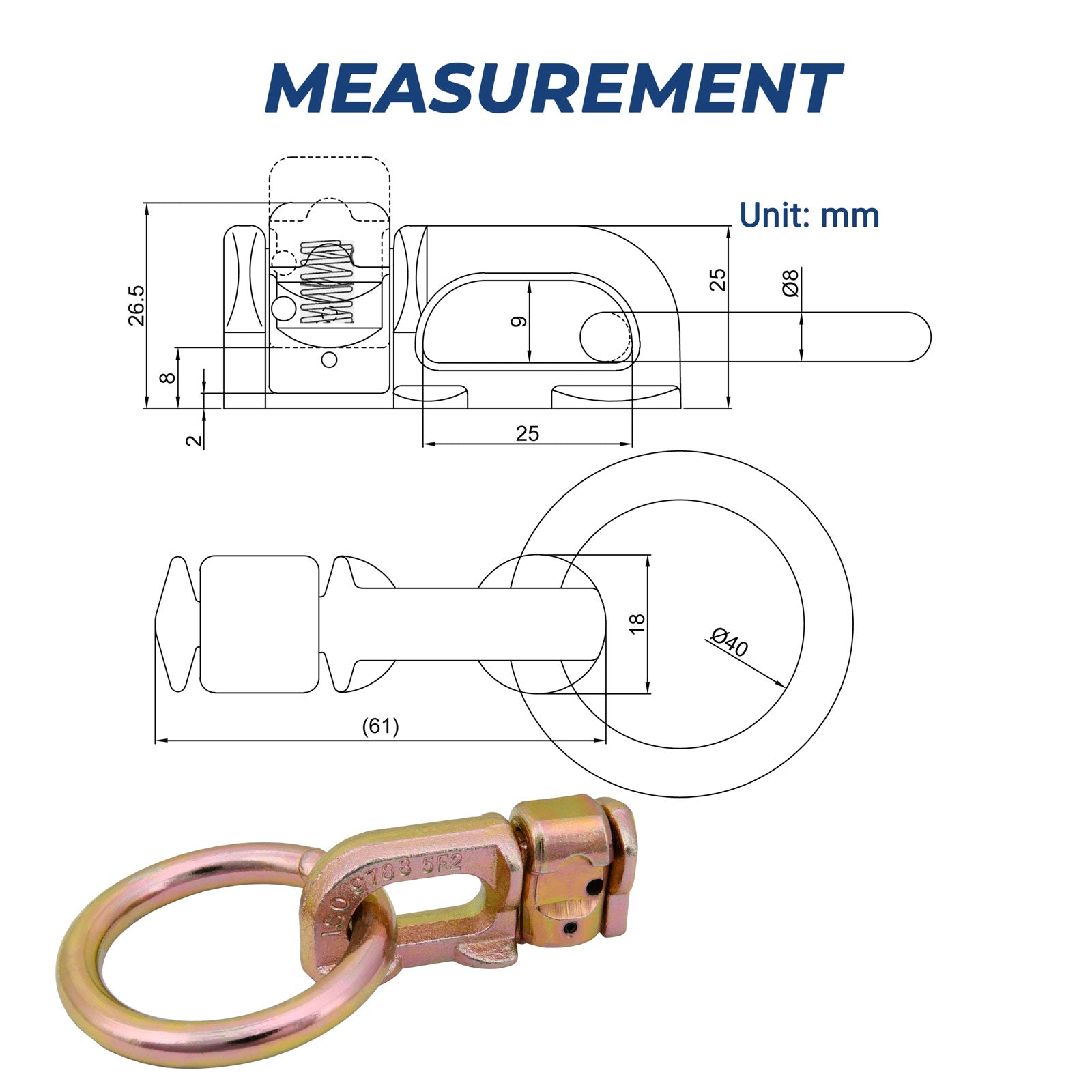 L Track Anchor Track Rail Double Stud Fitting w/rings BS 2720 KG / 6000 lbs