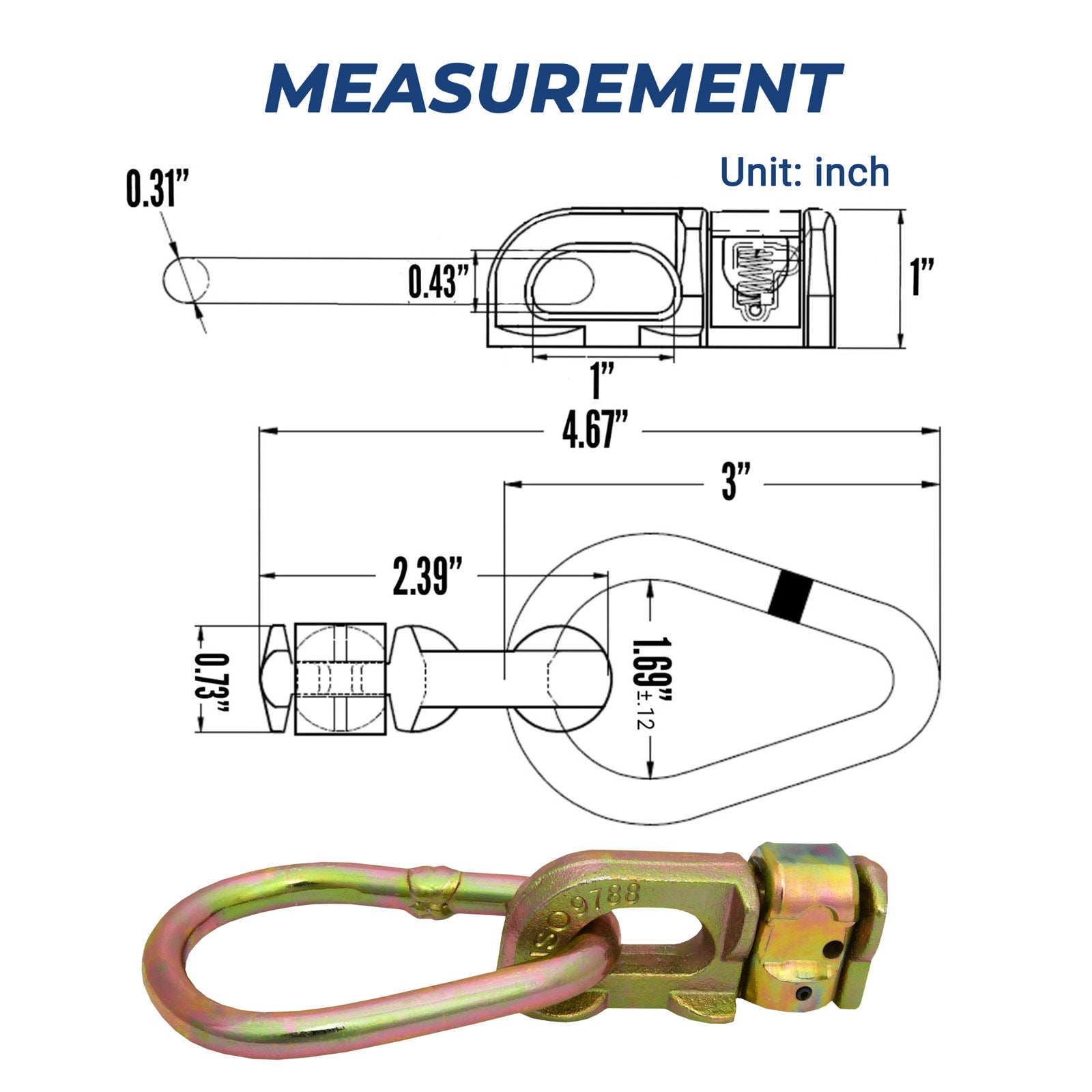 8Pcs L Track Anchor Track Rail Double Stud Fitting w / Pear ring BS 5000 lbs