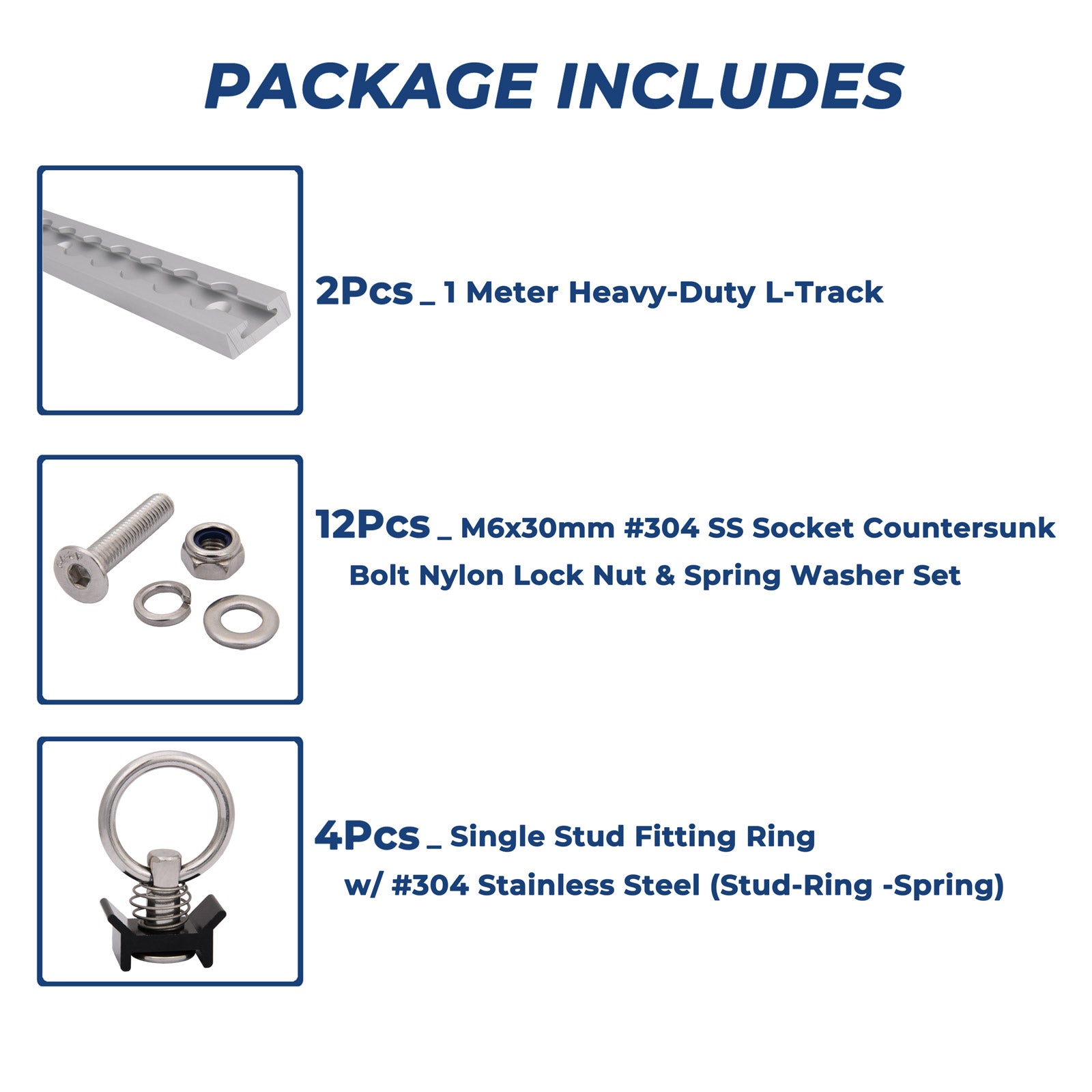 1M 2Tracks L Track Anchor 4Rings Tie Down Lashing Point Kit  Heavy Duty