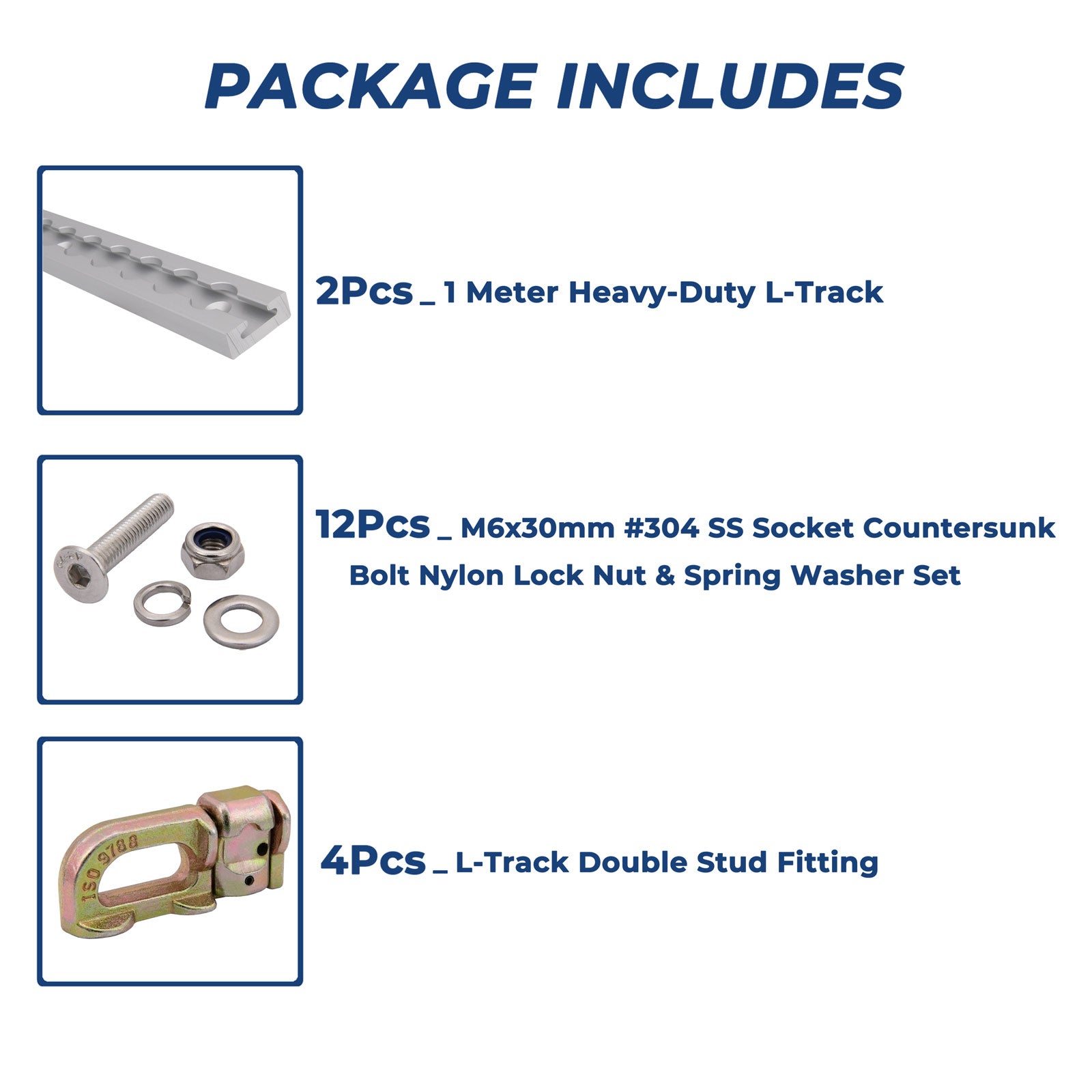 1M L Track Anchor Tie Down Point Kit Heavy Duty 2Tracks+4 Double Stud Fitting