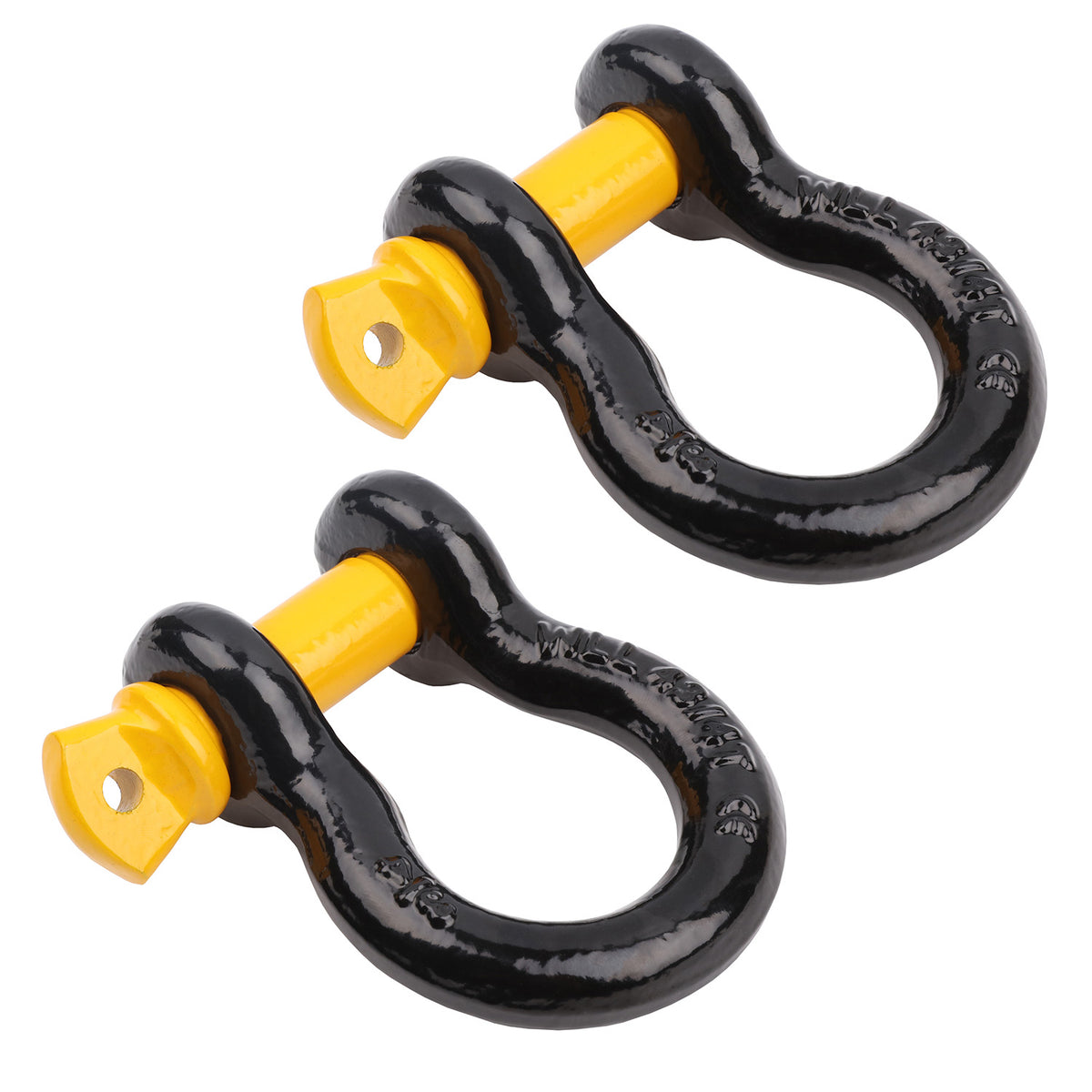 2 x Bow Shackles WLL 4.75 T Rated 19mm 4WD Recovery Tow Car Trailer Yellow