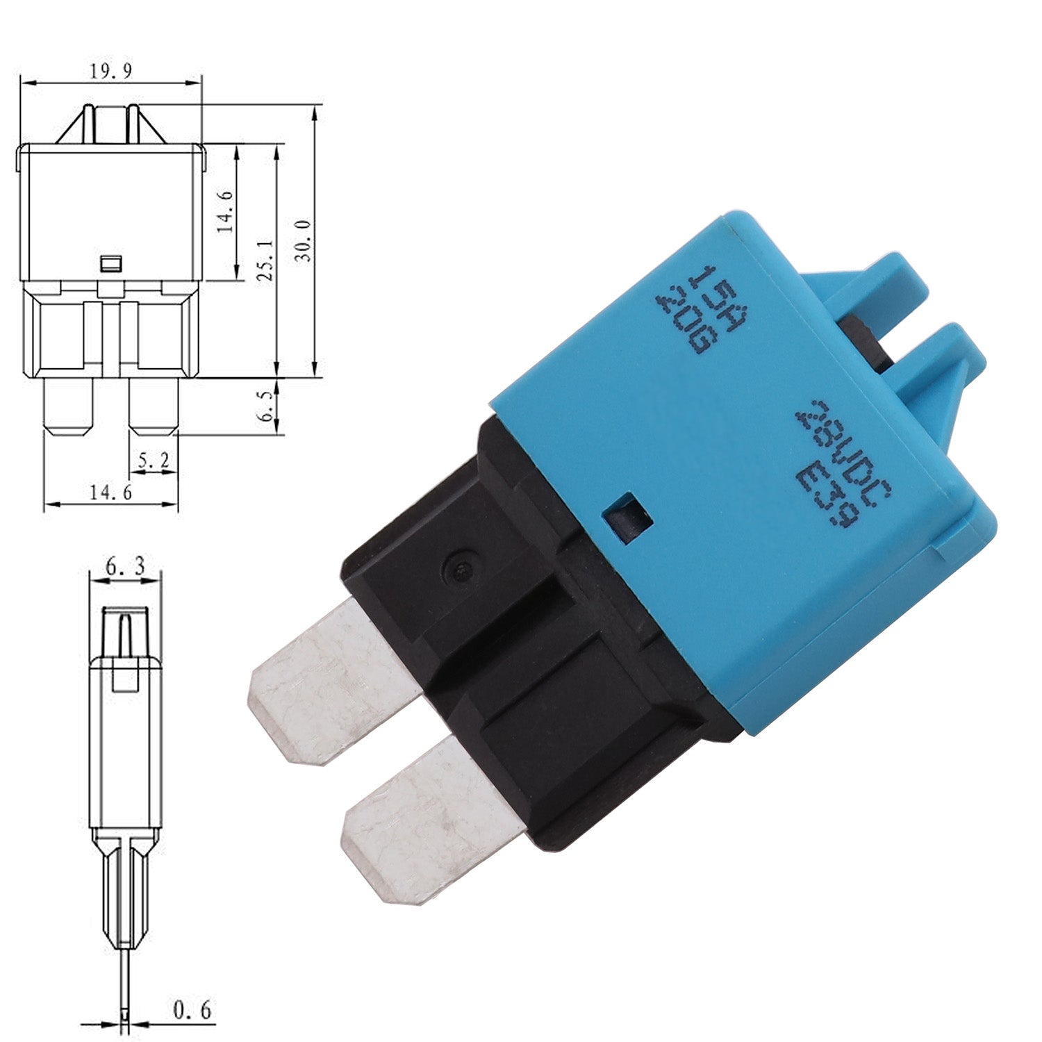 15A AMP 12V Circuit Breaker Replaces STD Blade Fuse Manual Reset