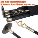 Drain Cleaner 10 Rod Zinc Alloy Plunger Flexible Connector Carry Bag Universal