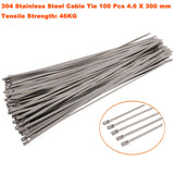 100 PCS 4.6mm X 300mm 304 Marine Grade Stainless Steel Cable Ties Zip