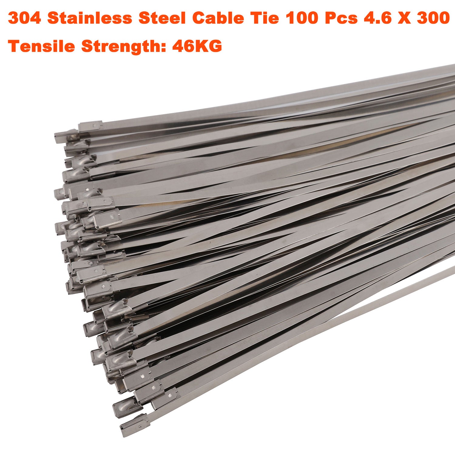 100 PCS 4.6mm X 300mm 304 Marine Grade Stainless Steel Cable Ties Zip