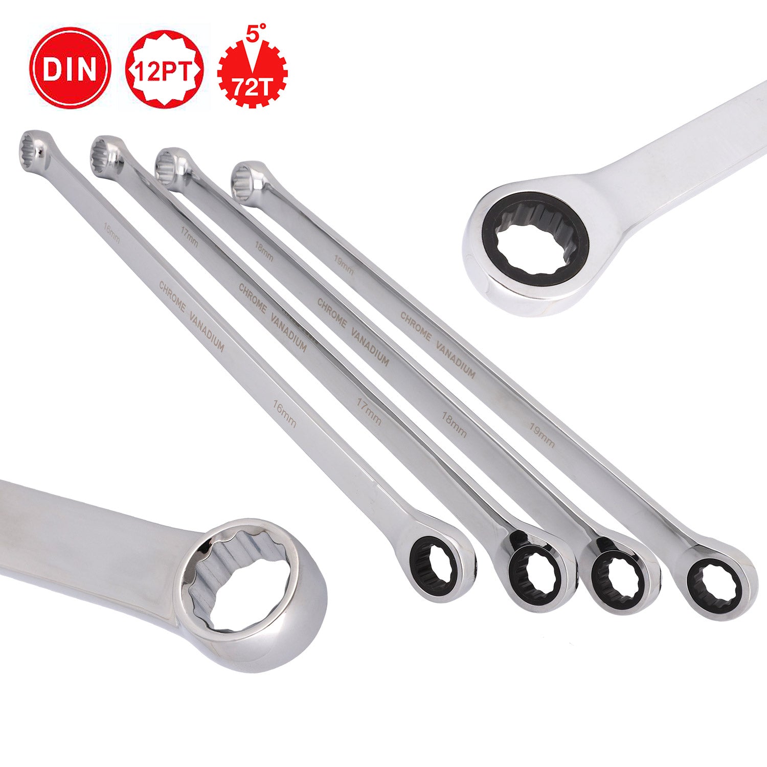 14pcs Cr-V Aviation Extra long spanner Double Ring Single Ratchet Wrench 8-19mm