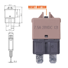 7.5A AMP Circuit Breaker STD Blade ATC Fuse Blocks Max 28Vdc Manual Reset