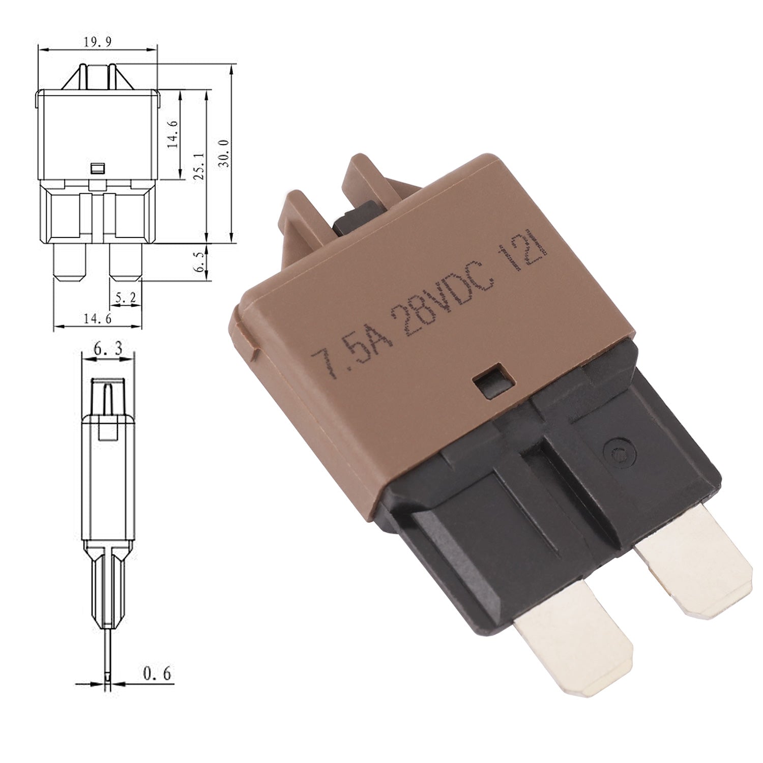 7.5A AMP Circuit Breaker STD Blade ATC Fuse Blocks Max 28Vdc Manual Reset