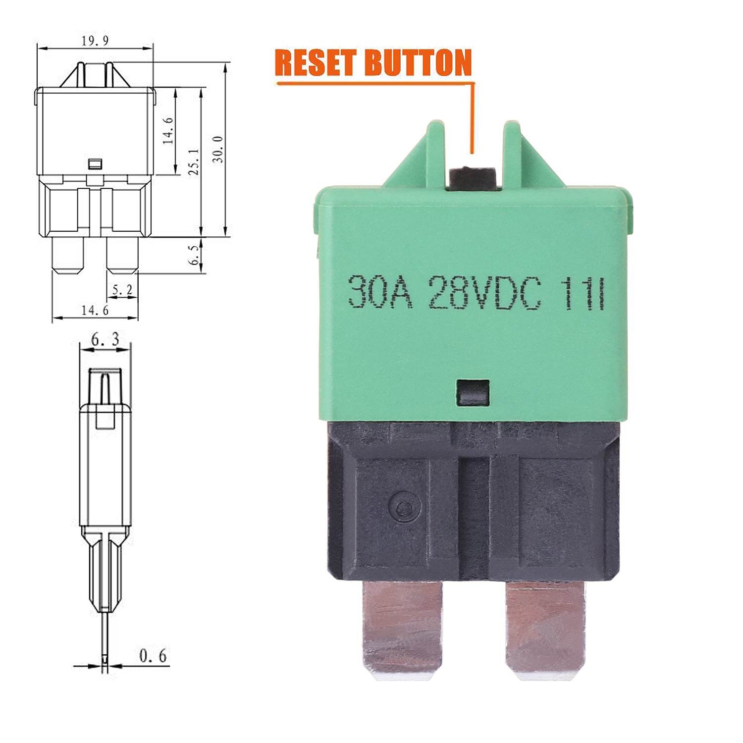 30A AMP Circuit Breaker STD Blade ATC Fuse Blocks Max 28Vdc Manual Reset