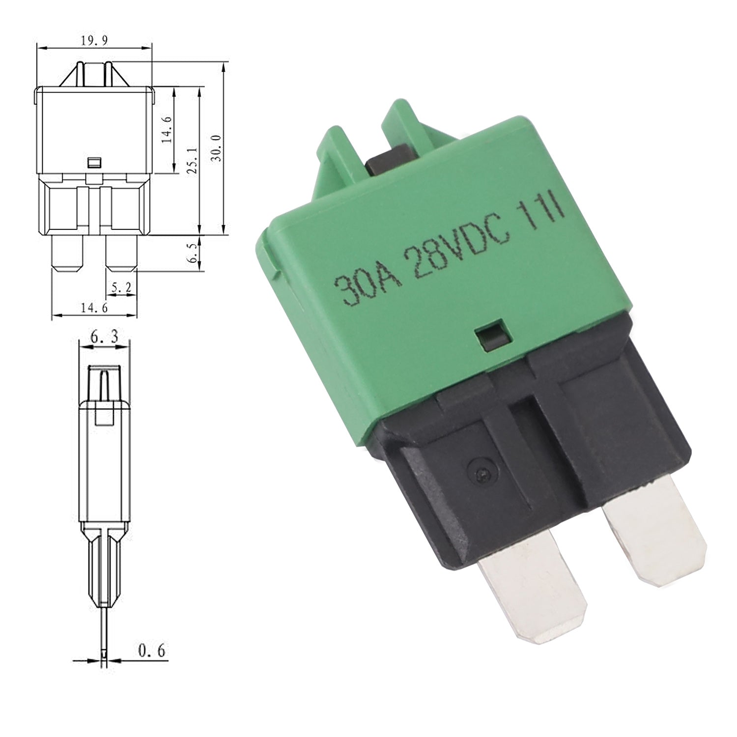 30A AMP Circuit Breaker STD Blade ATC Fuse Blocks Max 28Vdc Manual Reset