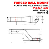 4500KG Forged Ball Mount 4" Drop  2" x 2"  Hitch Tow Bar Tongue 70mm Tow Ball