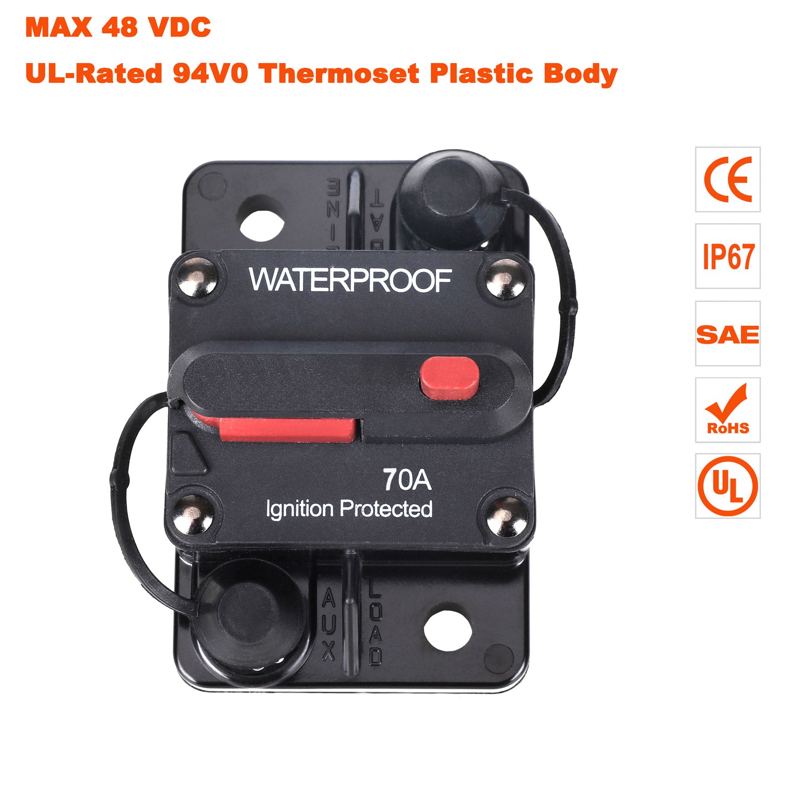 70A AMP Circuit Breaker Dual Battery IP67 Waterproof 12V 24V Fuse Manual Reset