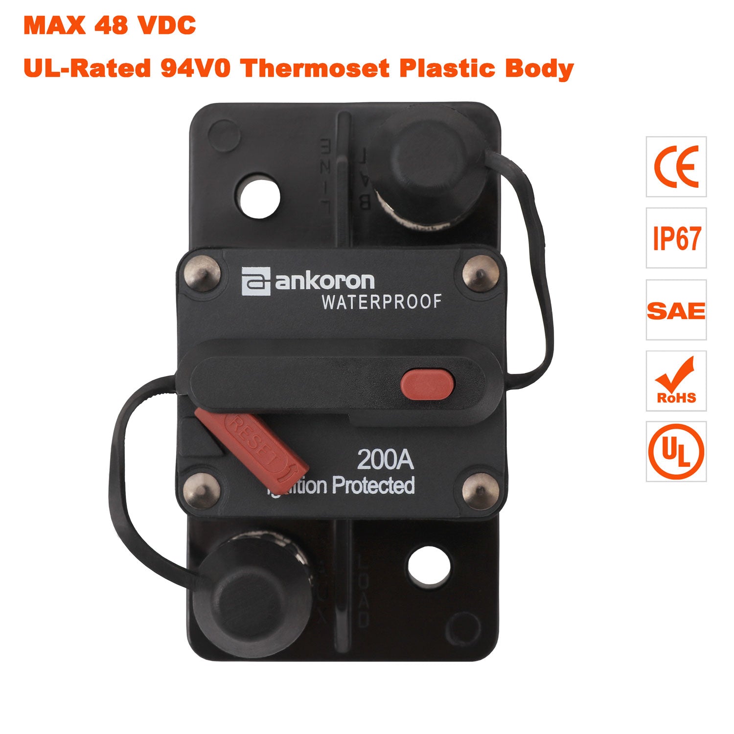 200A AMP Circuit Breaker Wild Surface IP67 Waterproof 12V 48V Manual Reset