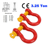 2 x Bow Shackle WLL 3.25 Ton Rated 16mm 4WD Recovery Tow Car Trailer Red
